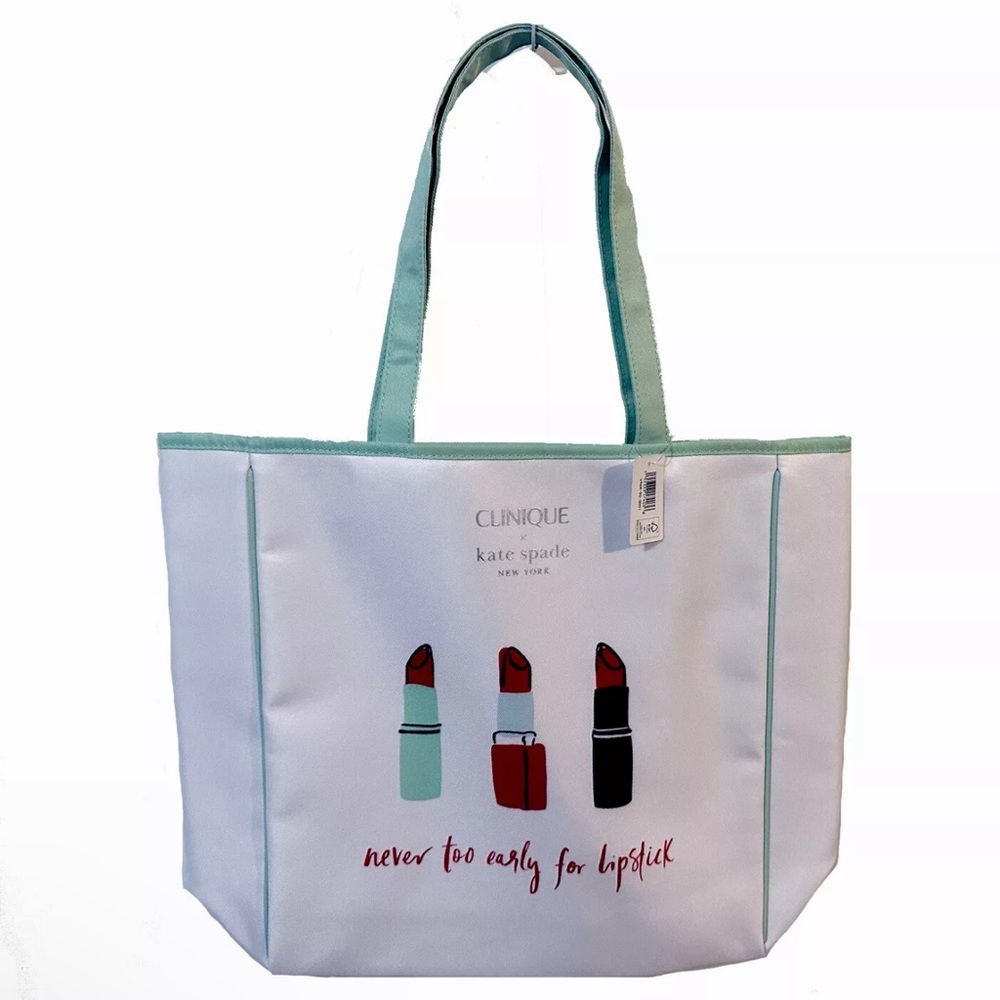 Clinique x Kate Spade Shopping Shoulder Travel Tote Large White Lipstick Bag